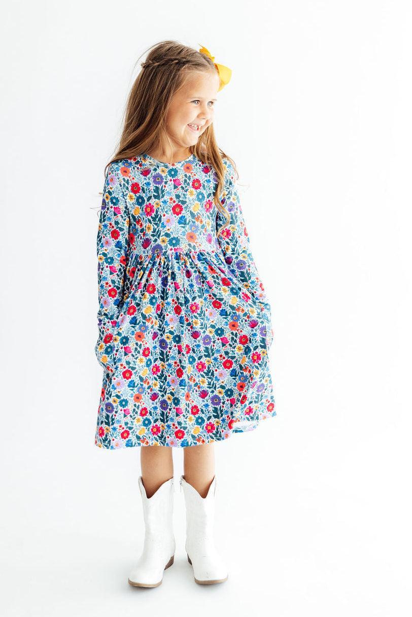 Vintage Floral L/s Pocket Twirl Dress
