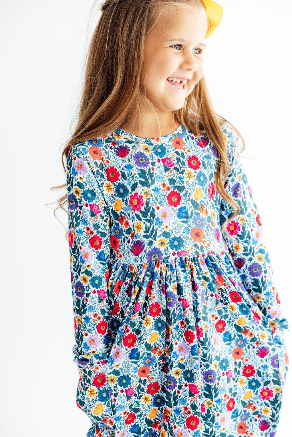 Vintage Floral L/s Pocket Twirl Dress