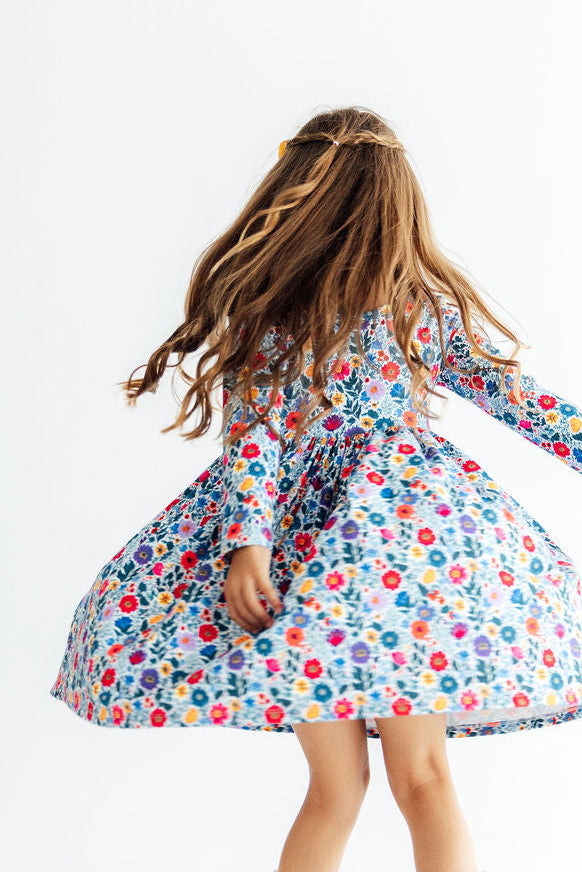 Vintage Floral L/s Pocket Twirl Dress