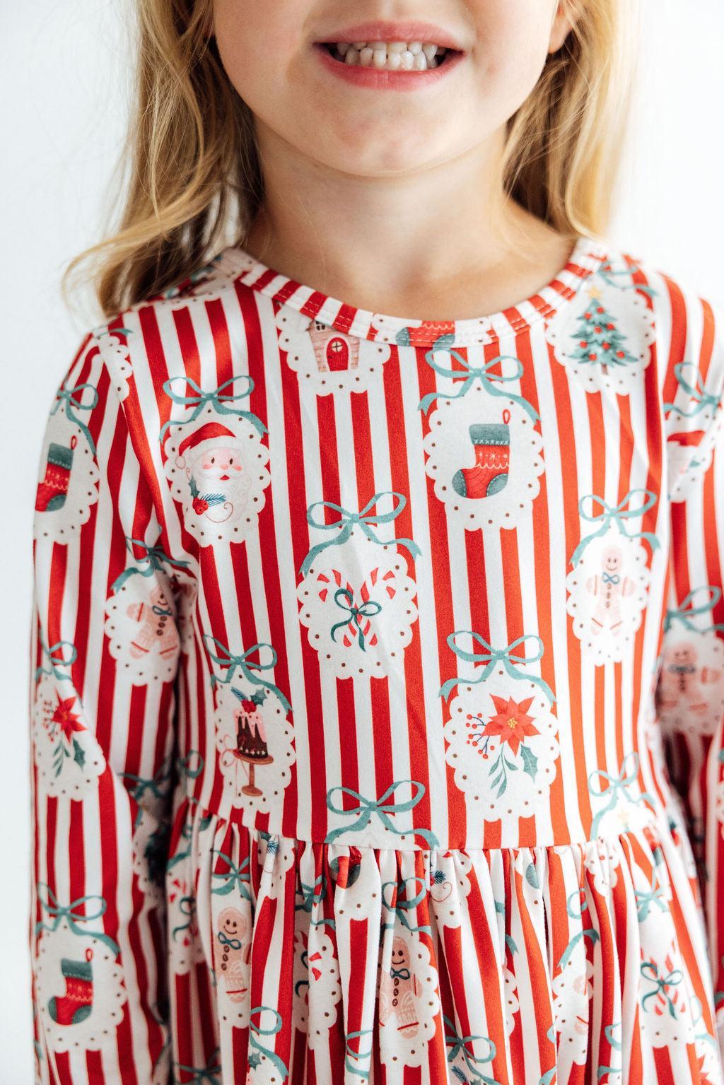 Santa's Sweet Shoppe L/s Ruffle Hem Twirl Dress