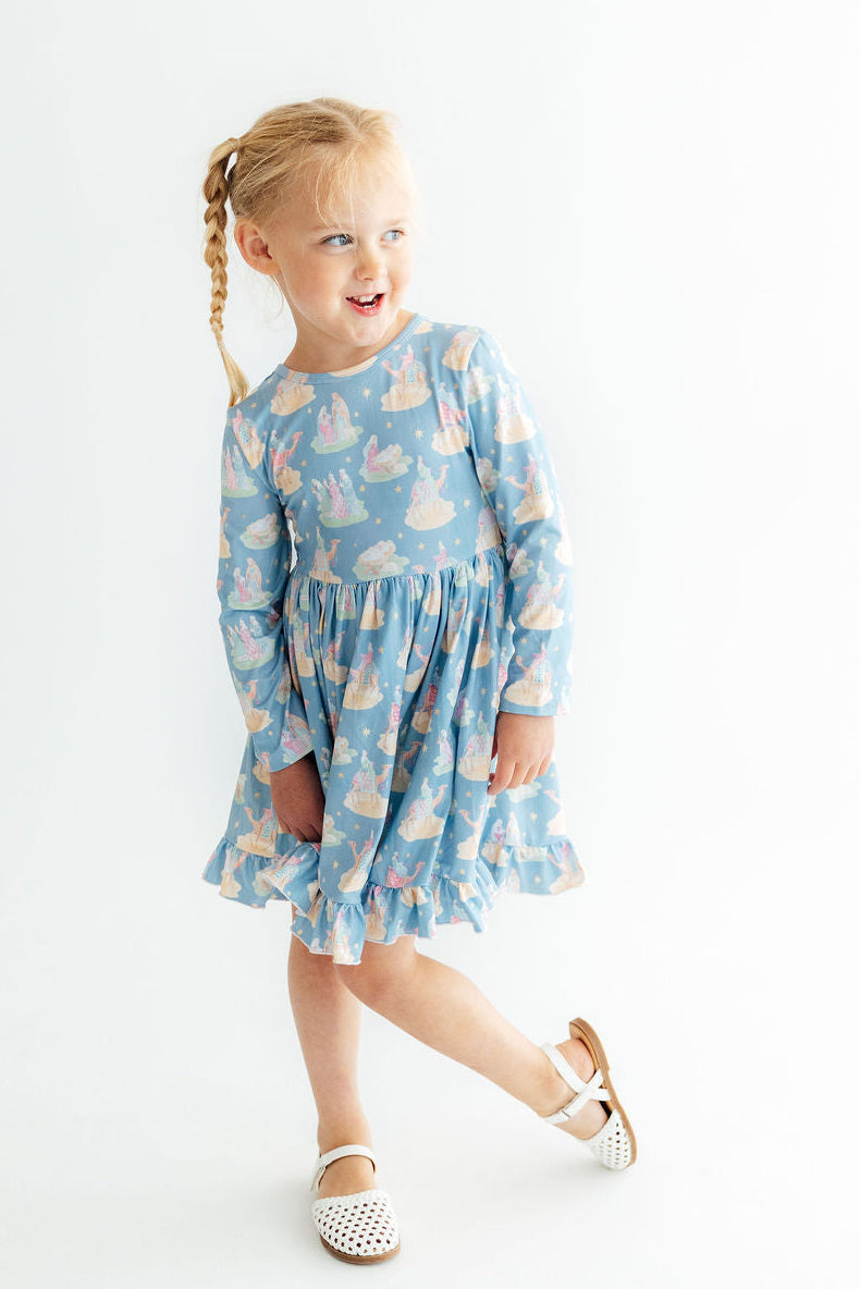 Nativity L/s Ruffle Hem Twirl Dress