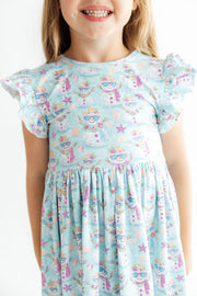 Frosty In Paradise Flutter Sleeve Twirl Dress