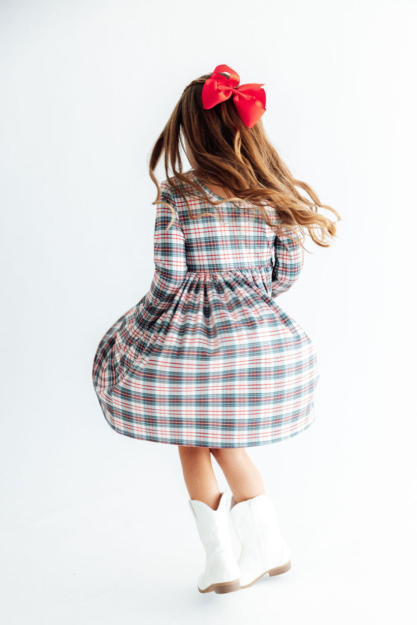 Christmas Plaid L/s Pocket Twirl Dress