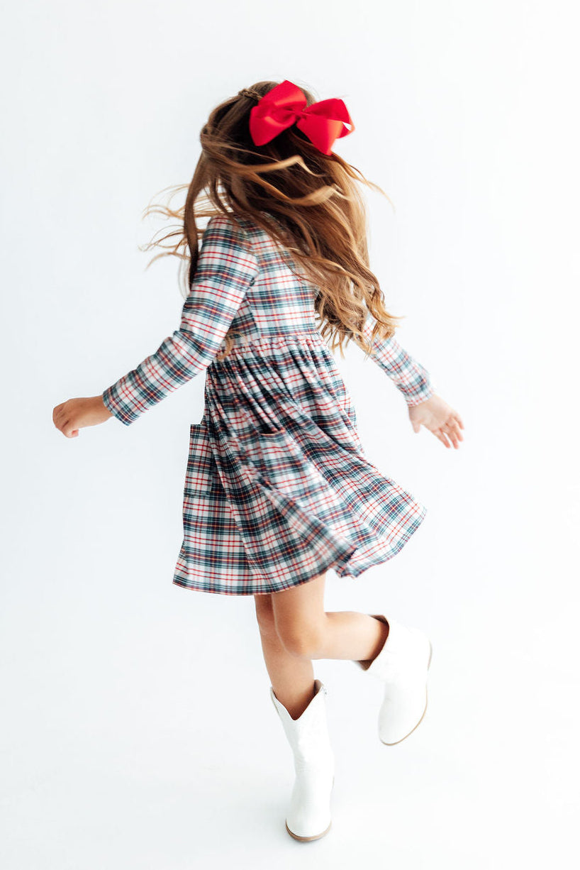 Christmas Plaid L/s Pocket Twirl Dress