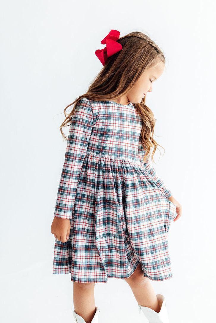 Christmas Plaid L/s Pocket Twirl Dress