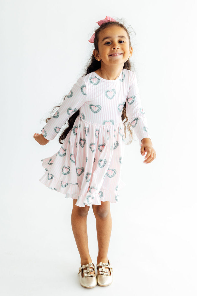 Christmas Charm L/s Ruffle Hem Twirl Dress