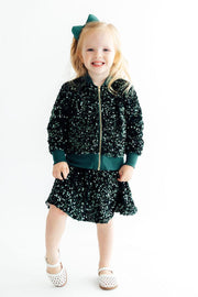 Hunter Green Velvet Sequin Twirl Skort