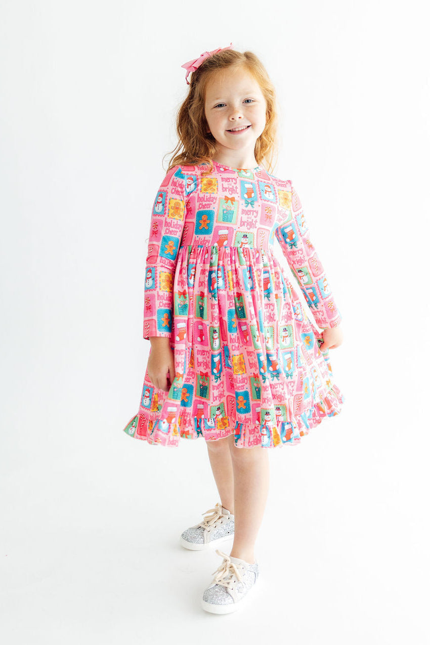 Holiday Cheer L/s Ruffle Hem Twirl Dress