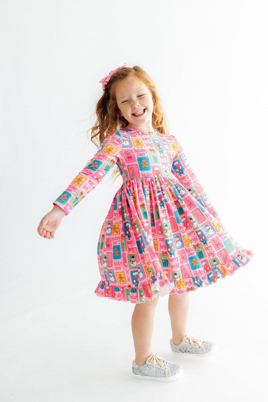 Holiday Cheer L/s Ruffle Hem Twirl Dress
