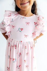 Winter Berries 3/4 Sleeve Ruffle Twirl Dress