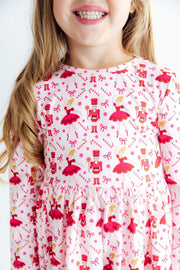 Candy Cane Ballet L/s Ruffle Hem Twirl Dress