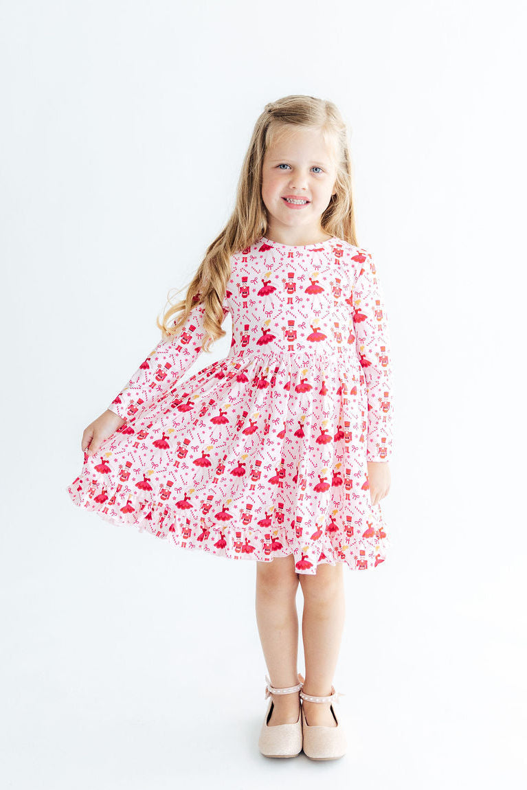 Candy Cane Ballet L/s Ruffle Hem Twirl Dress