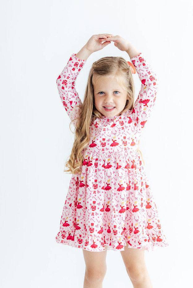 Candy Cane Ballet L/s Ruffle Hem Twirl Dress