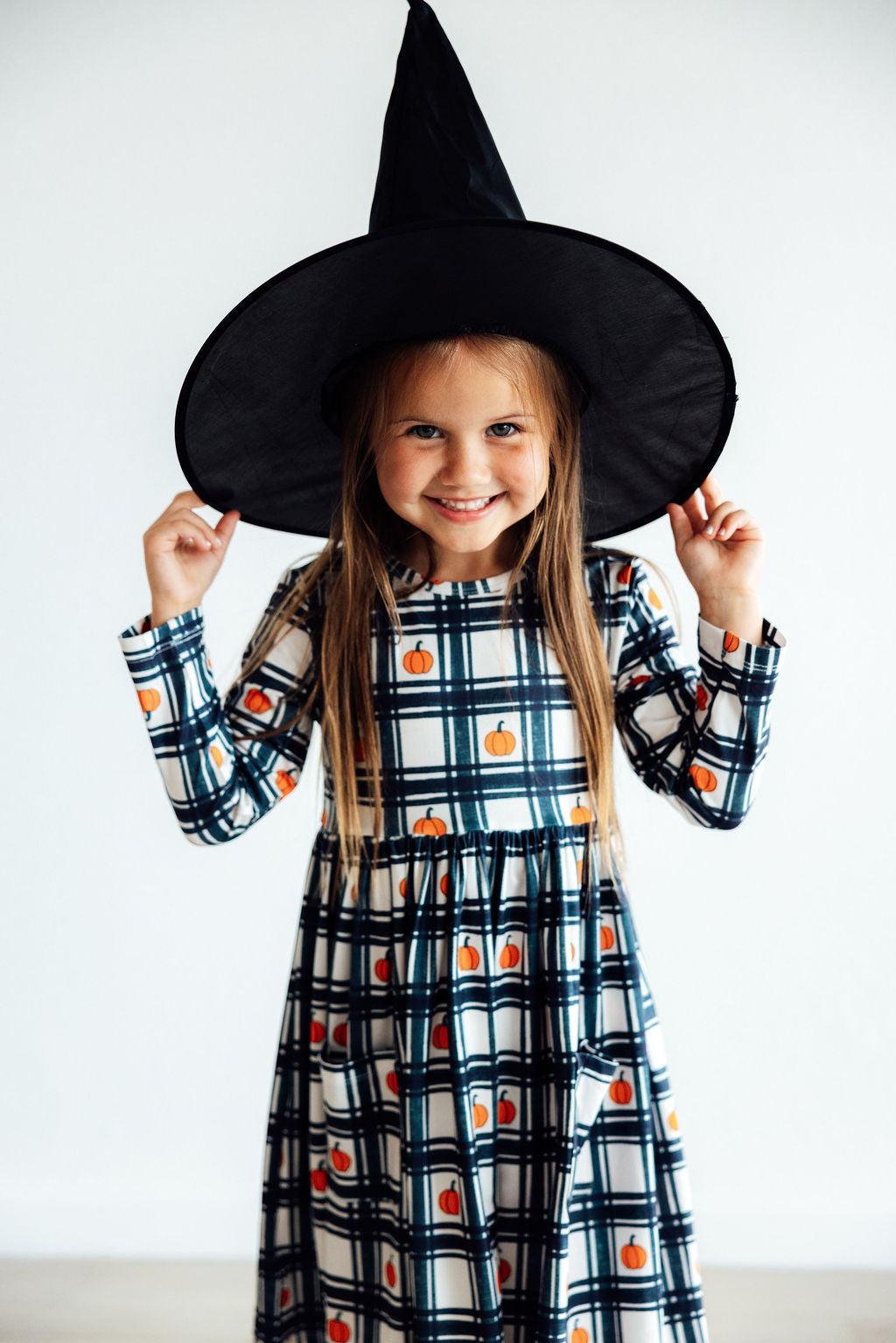 Plaid Pumpkins L/s Pocket Twirl Dress
