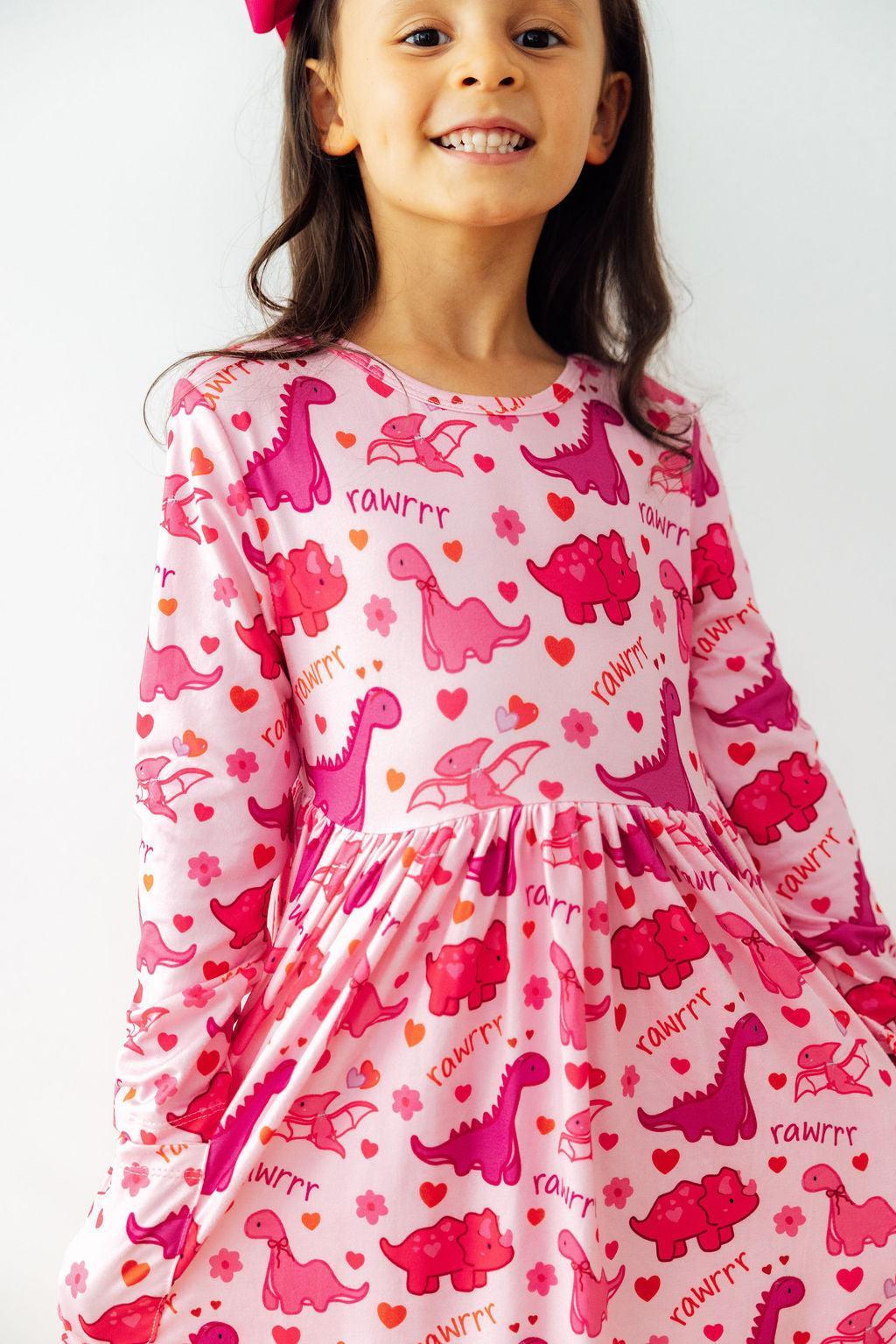 Dino Kisses L/s Pocket Twirl Dress