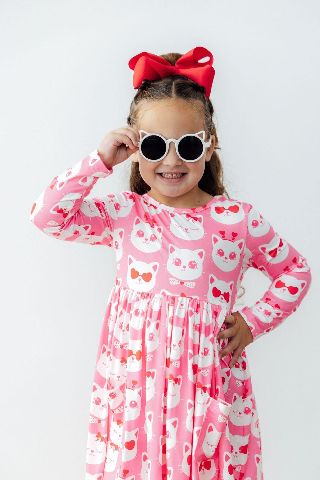 Cutie Cat L/s Pocket Twirl Dress