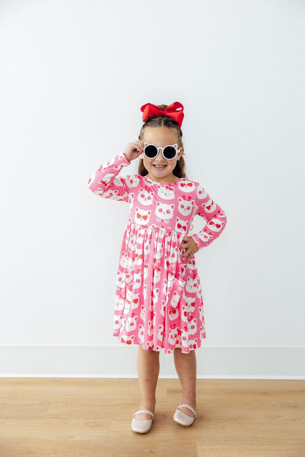 Cutie Cat L/s Pocket Twirl Dress