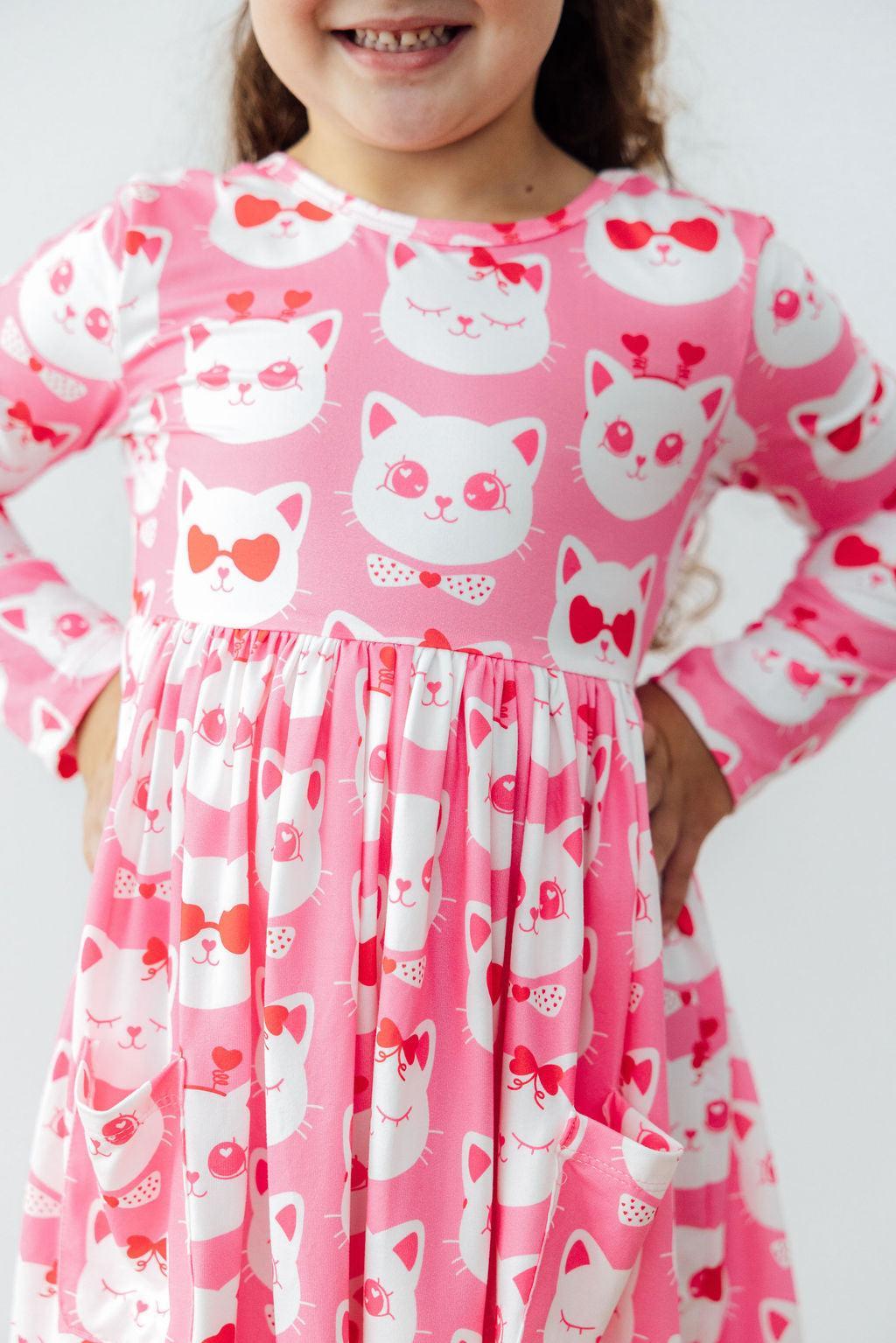 Cutie Cat L/s Pocket Twirl Dress