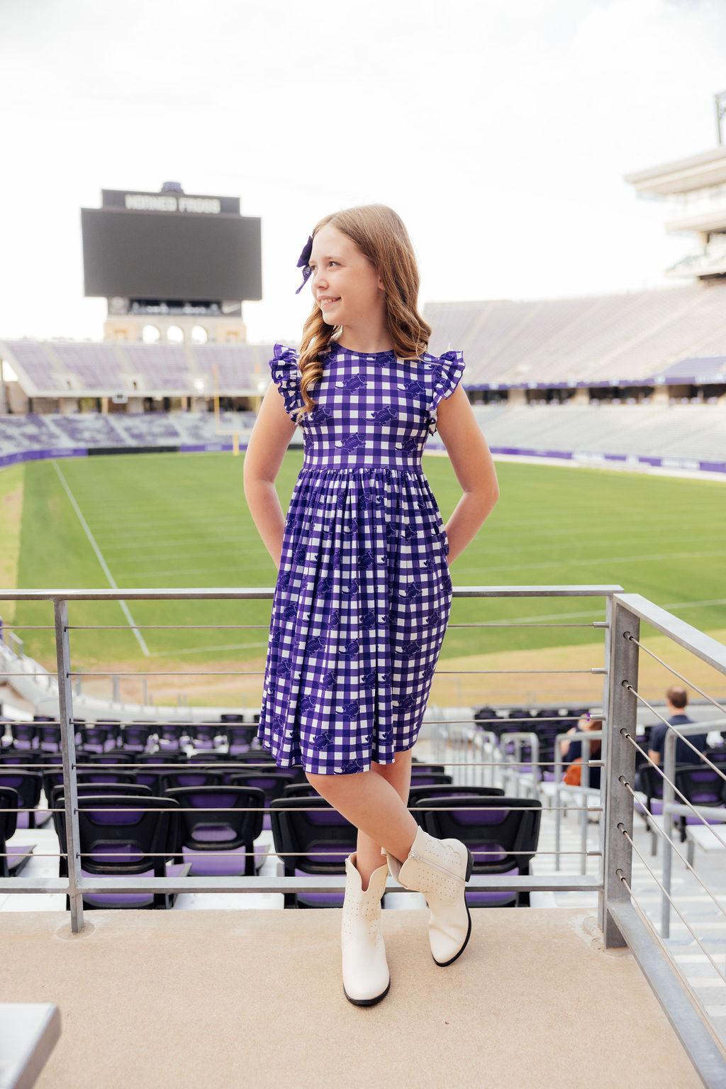 Tcu Plaid Frog Flutter Twirl Dress