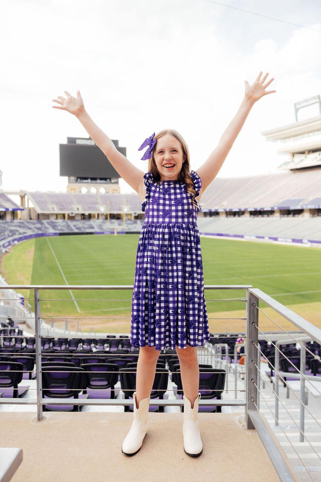 Tcu Plaid Frog Flutter Twirl Dress