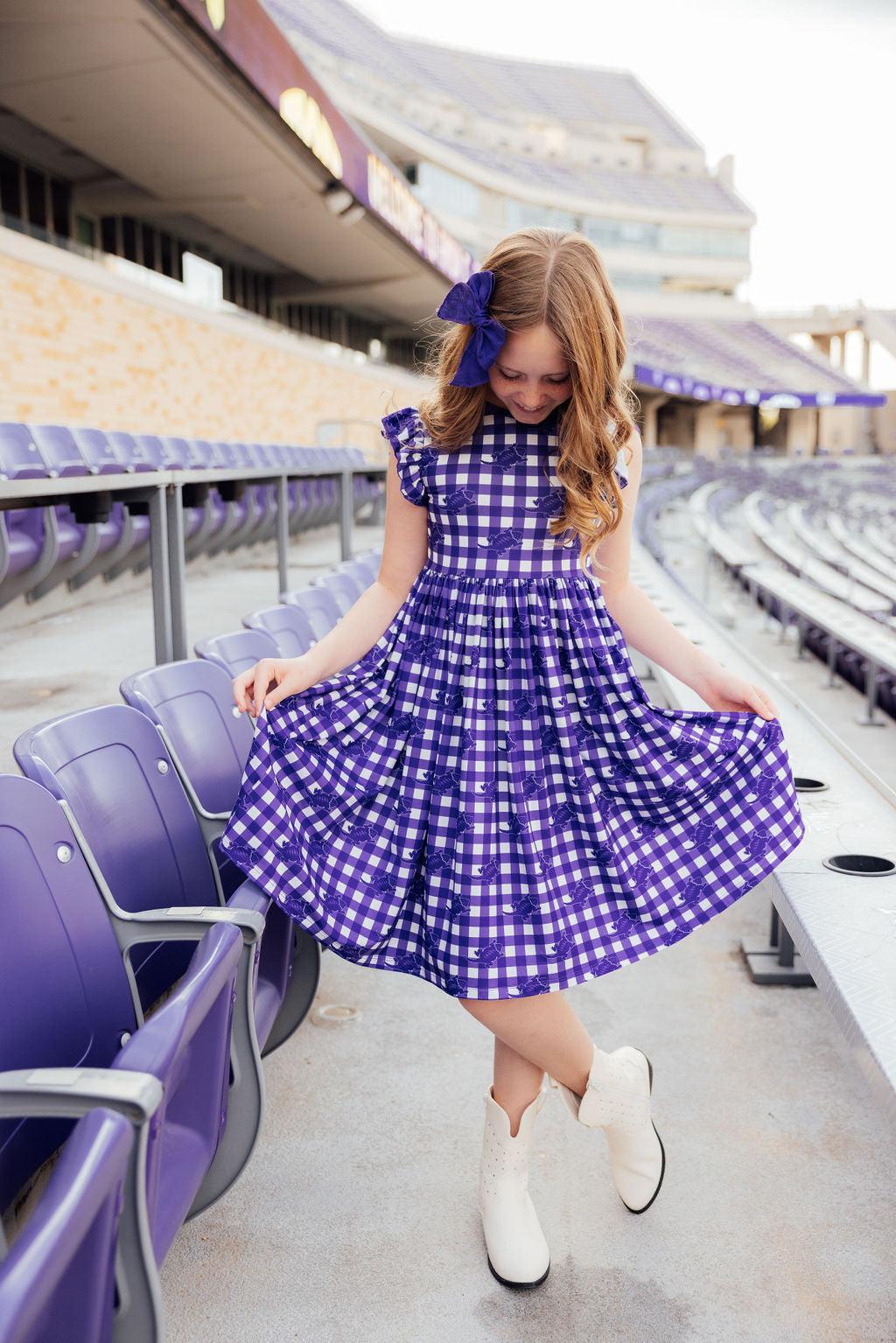 Tcu Plaid Frog Flutter Twirl Dress