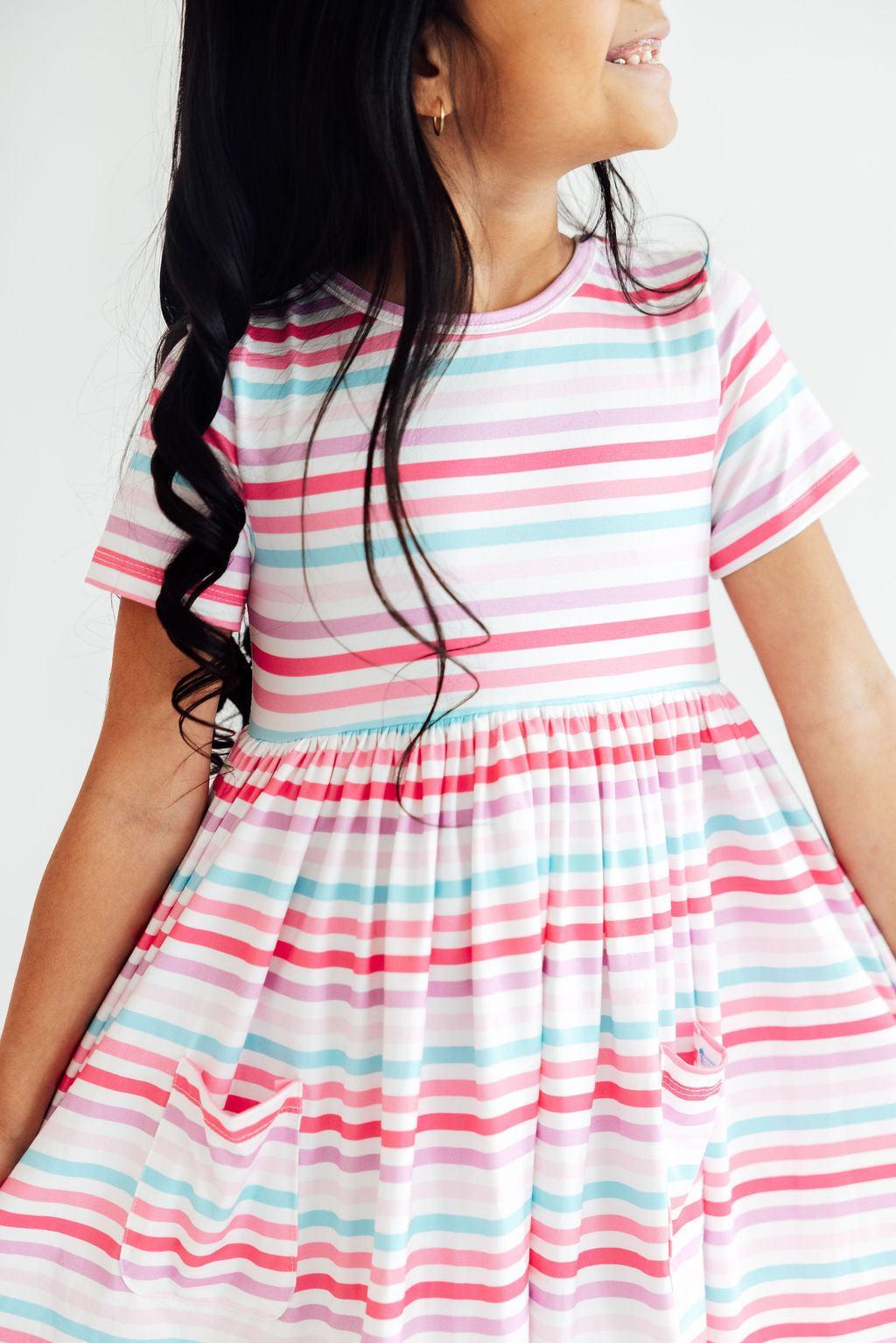 Pastel Stripes S/s Pocket Twirl Dress