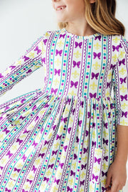 Mardi Gras 3/4 Sleeve Pocket Twirl Dress