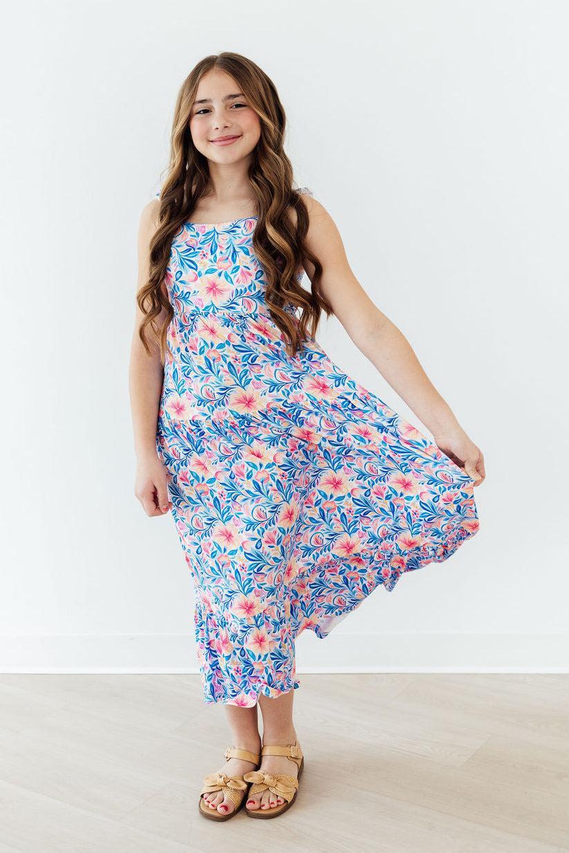 Watercolor Floral Ruffle Maxi Dress