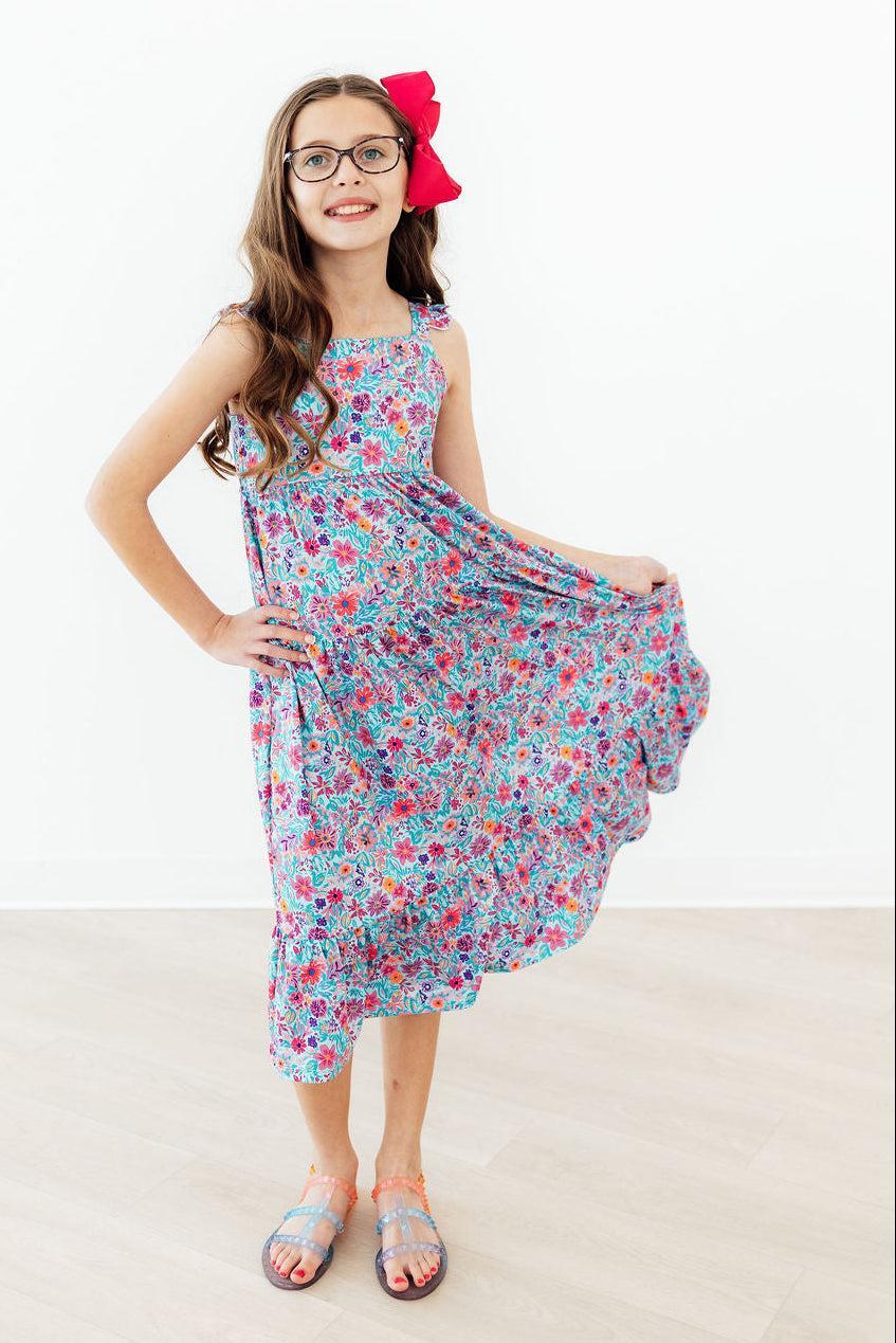 Tropical Garden Ruffle Maxi Dress