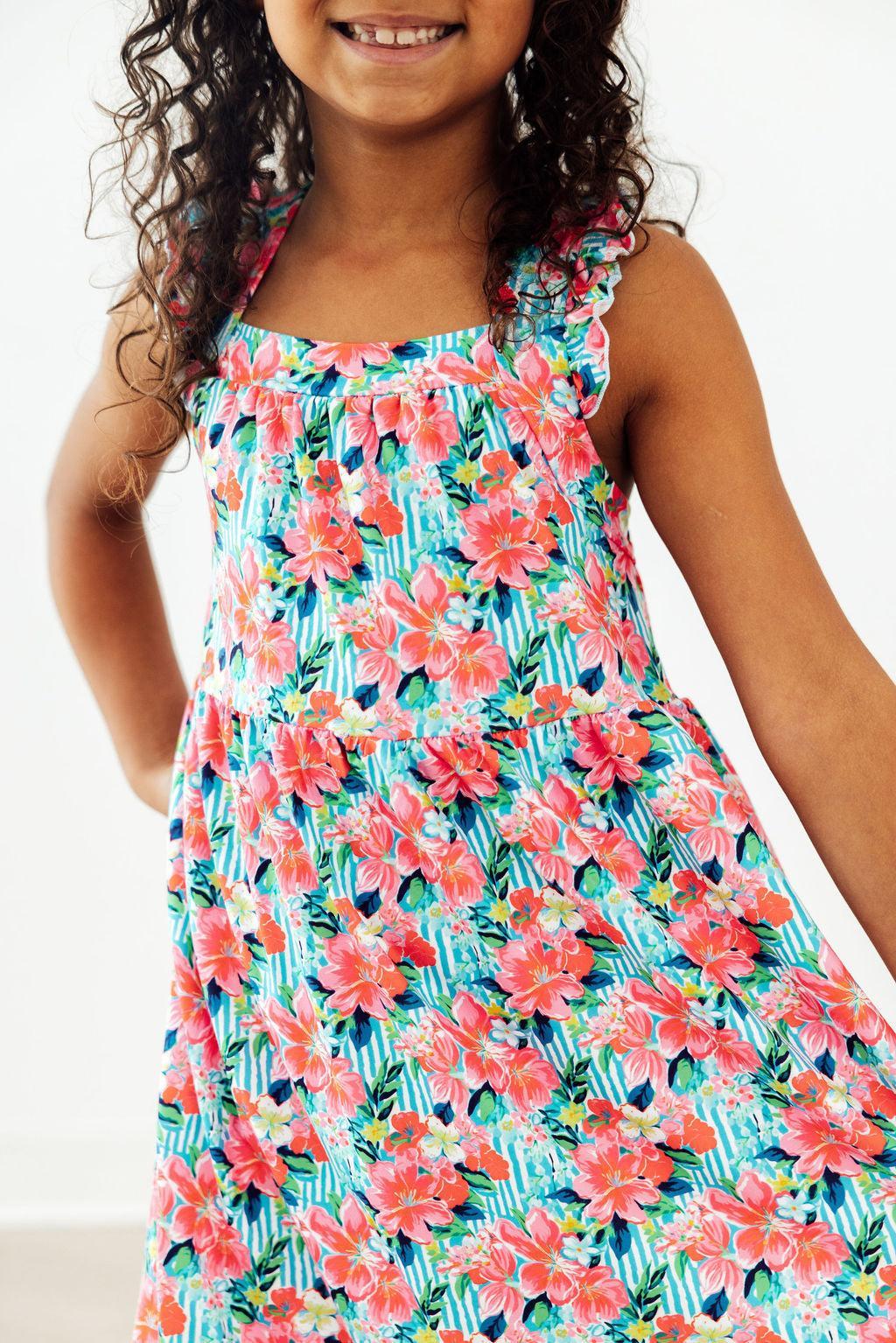 Petals In Paradise Ruffle Cross Back Dress