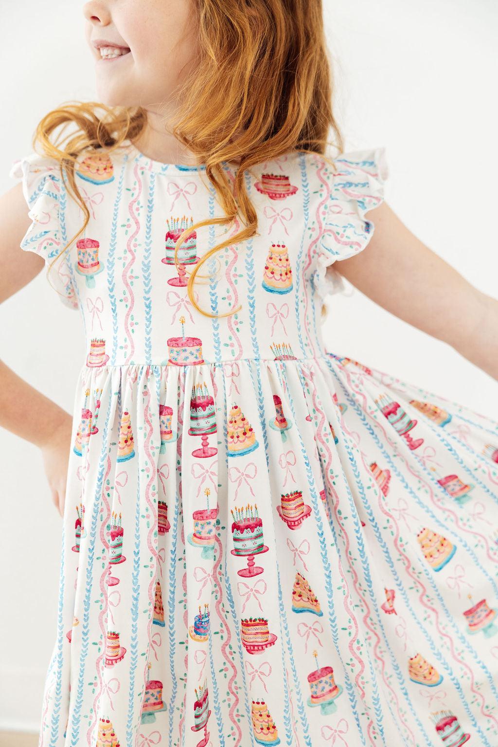 Birthday Cakes Flutter Sleeve Twirl Dress
