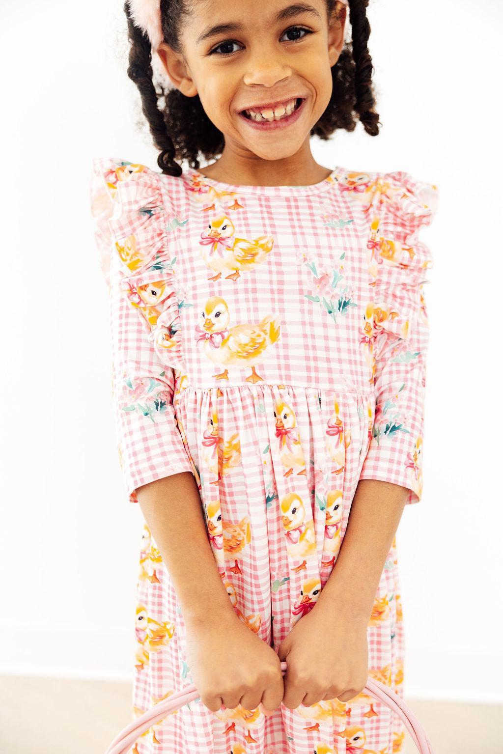 Daisy Ducklings 3/4 Sleeve Ruffle Twirl Dress