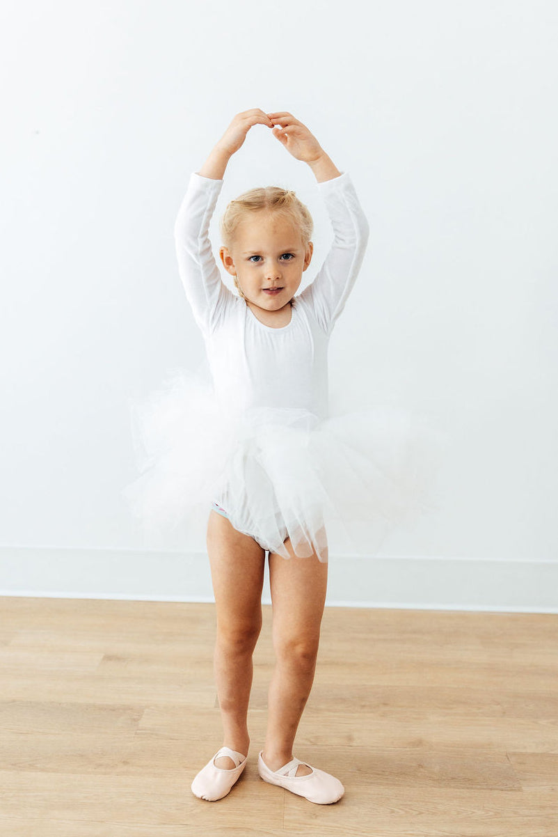 White Velvet L/s Tutu Leotard