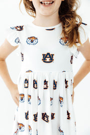 Auburn White Aubie Flutter Twirl Dress