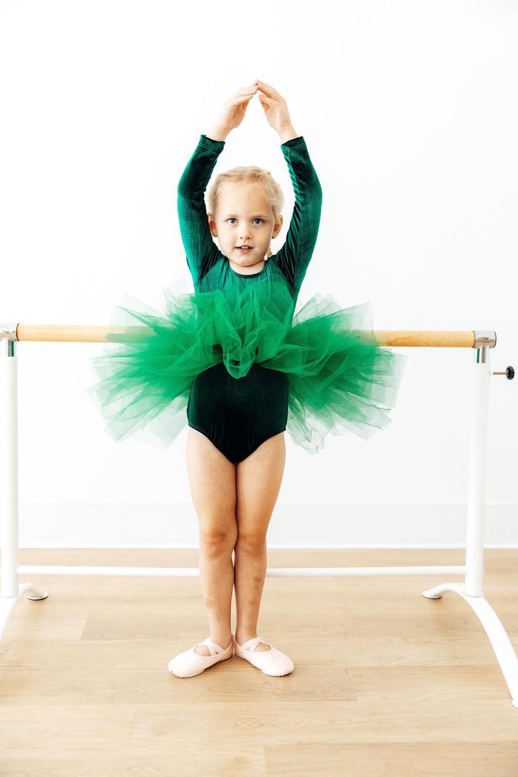 Hunter Green Velvet L/s Tutu Leotard