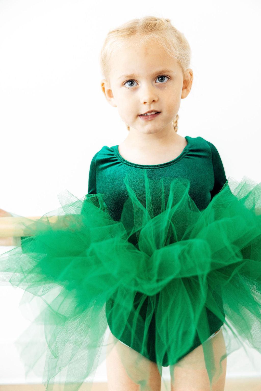 Hunter Green Velvet L/s Tutu Leotard