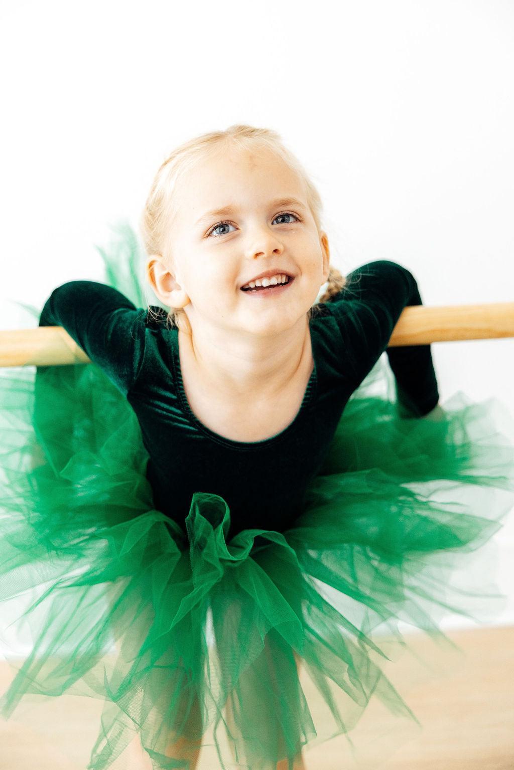 Hunter Green Velvet L/s Tutu Leotard