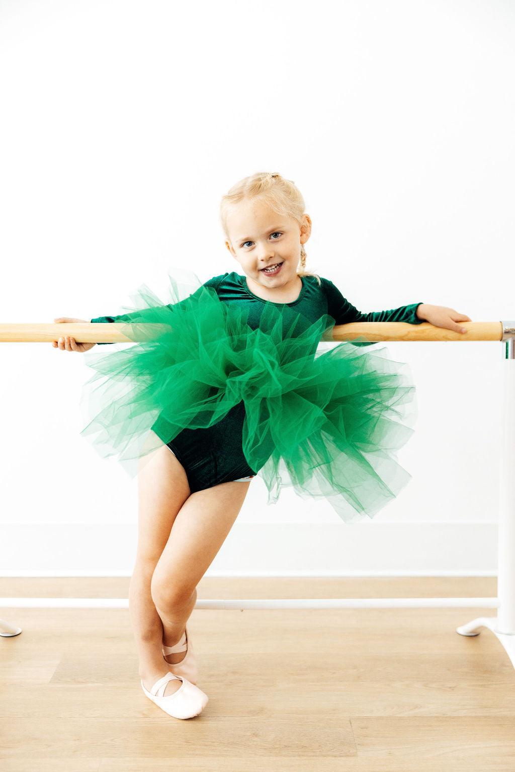 Hunter Green Velvet L/s Tutu Leotard