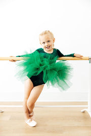 Hunter Green Velvet L/s Tutu Leotard