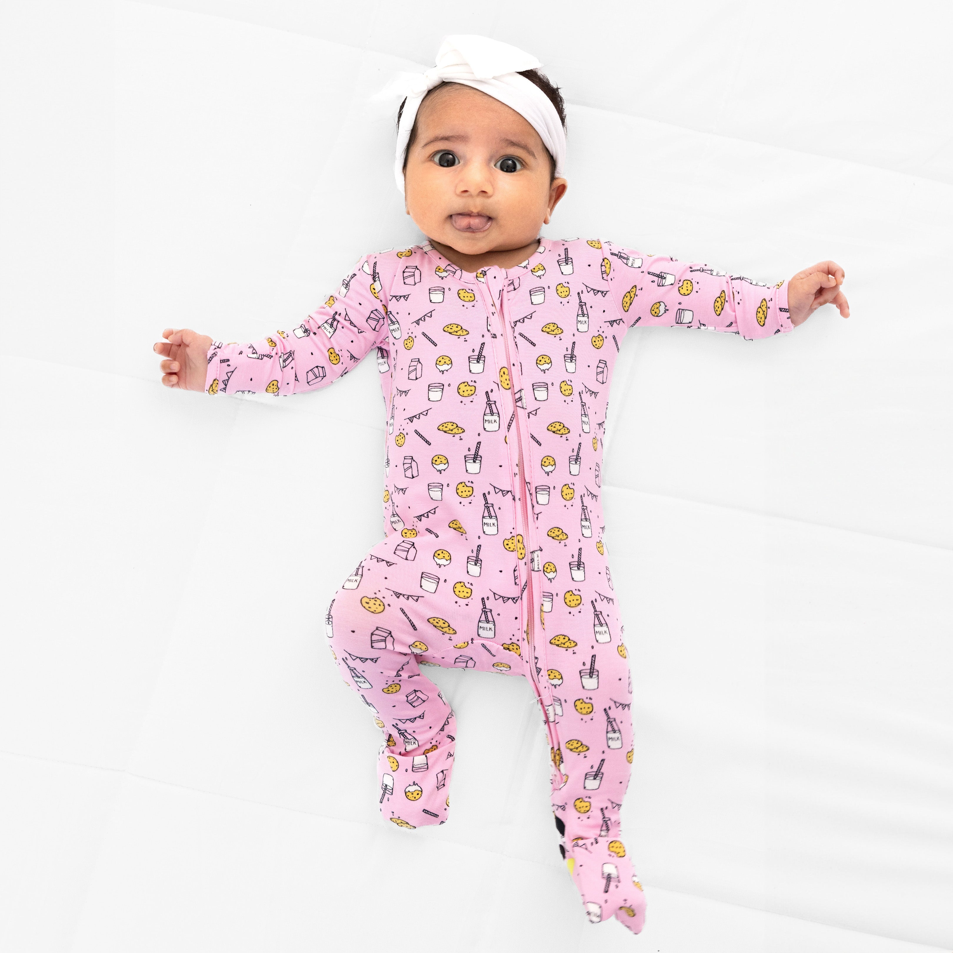 Milk And Cookies Pink Bamboo Convertible Footie