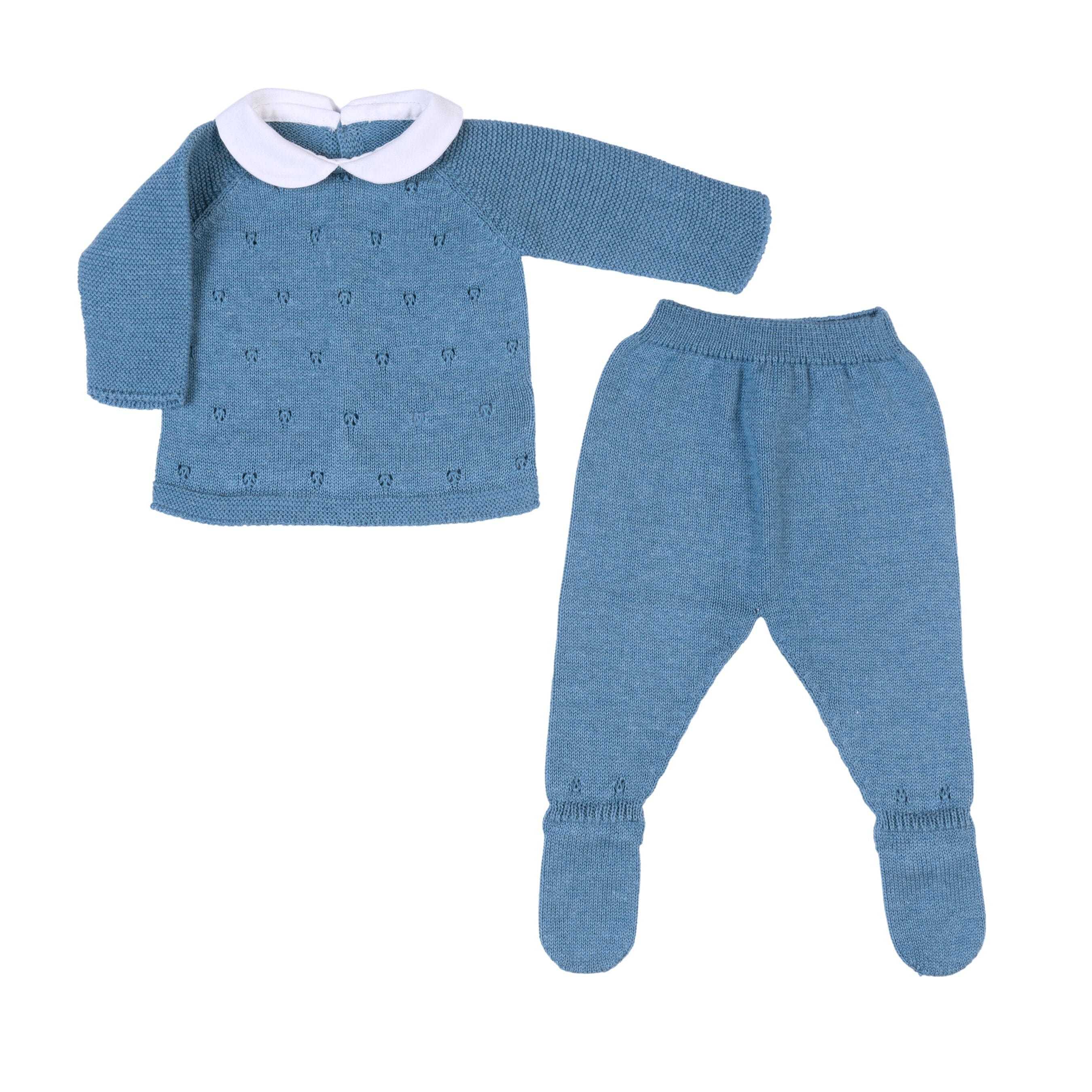 Milou | Blue Cotton Knit 2 Piece Babygrow Set