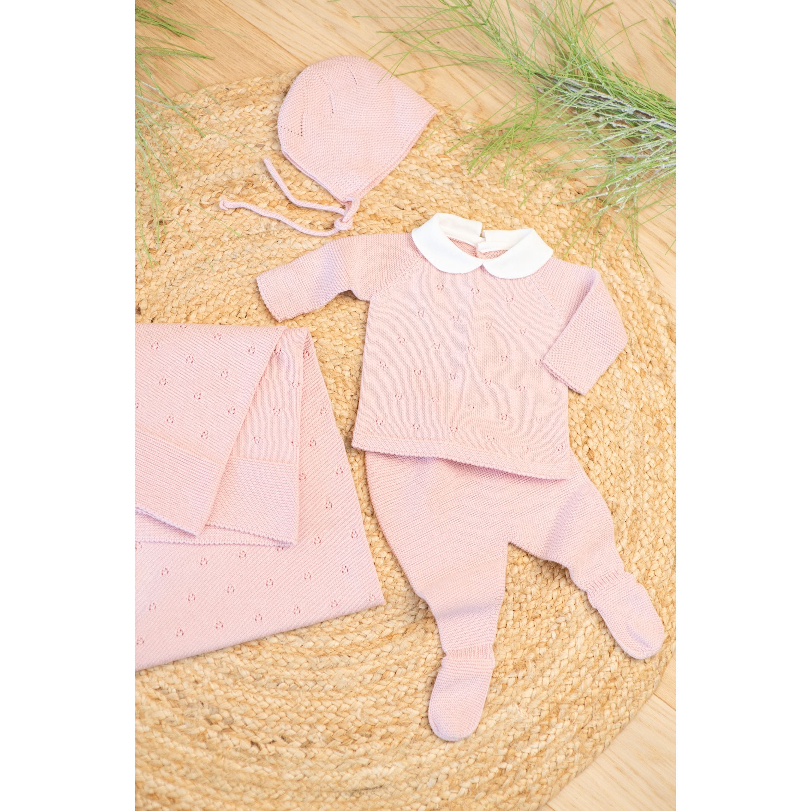 Milou | Baby Girls Pink Cotton Knit Set (4)