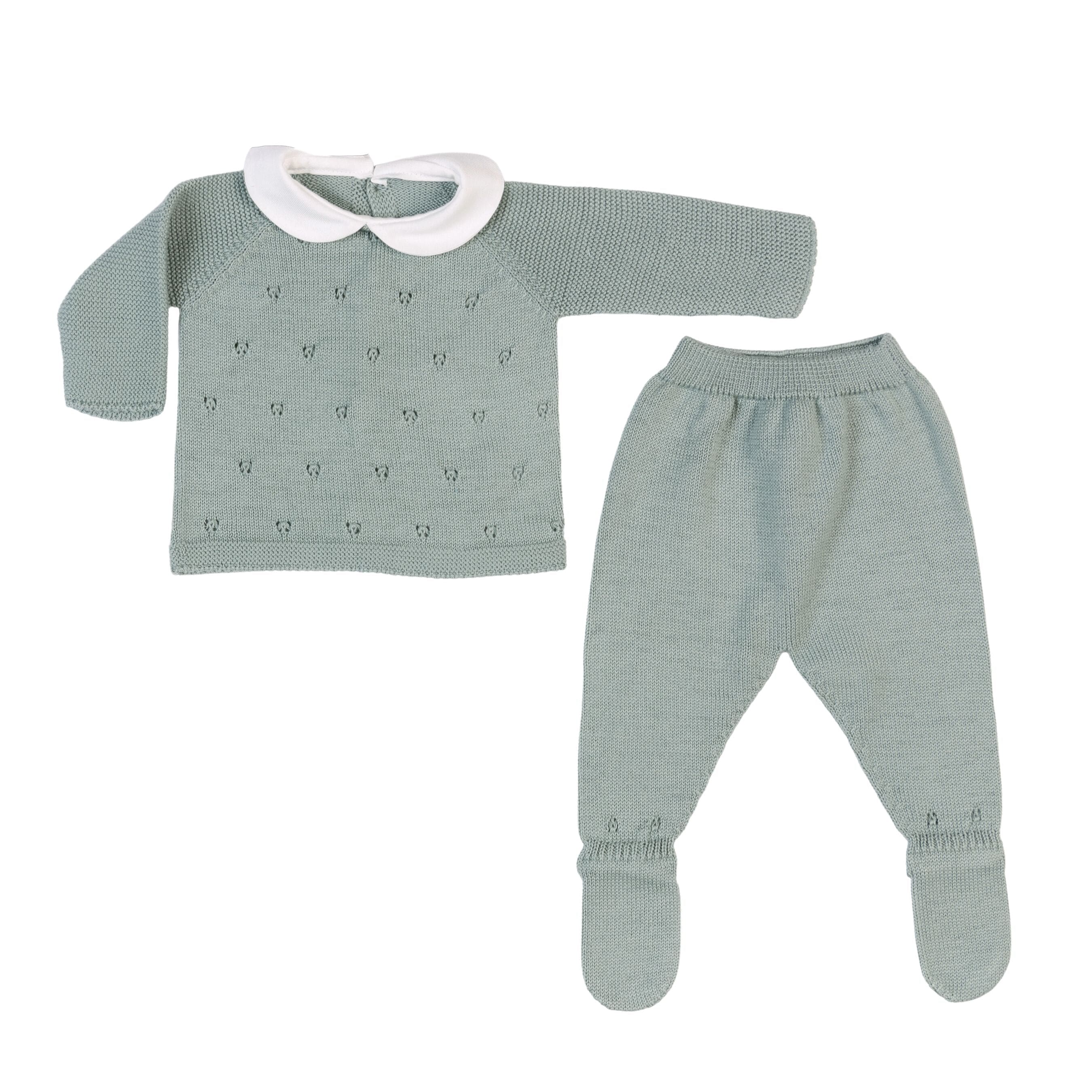 Milou | Baby Green Cotton Knit 2 Piece Babygrow Set