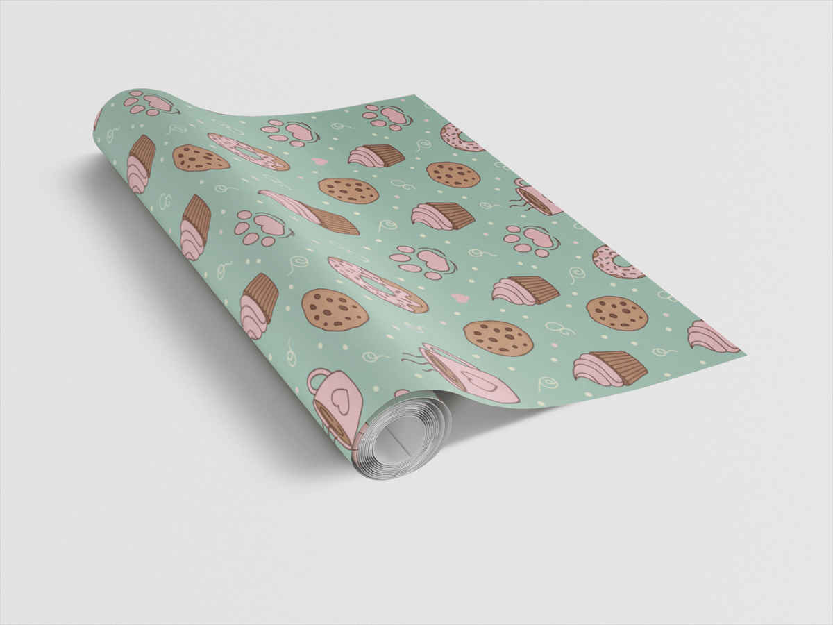 Paws & Pastry Mint Wrapping Paper