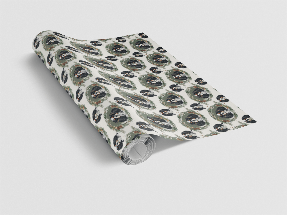 Evergreen Wreath Cavaliers Wrapping Paper