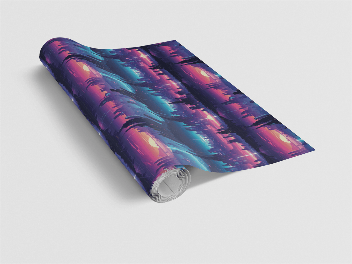 Cyber Space City Grid Wrapping Paper
