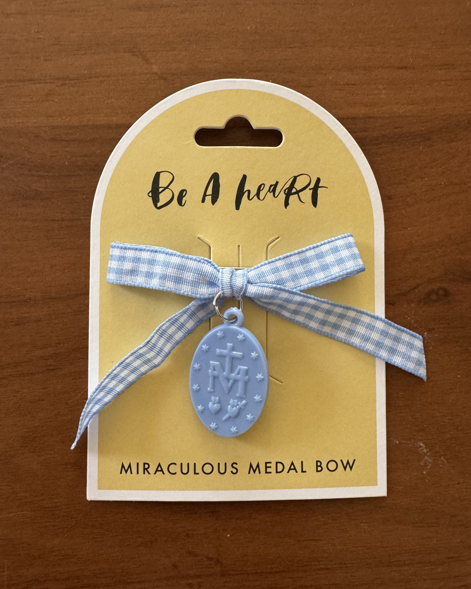 Miraculous Medal Blue Gingham Petite Bow