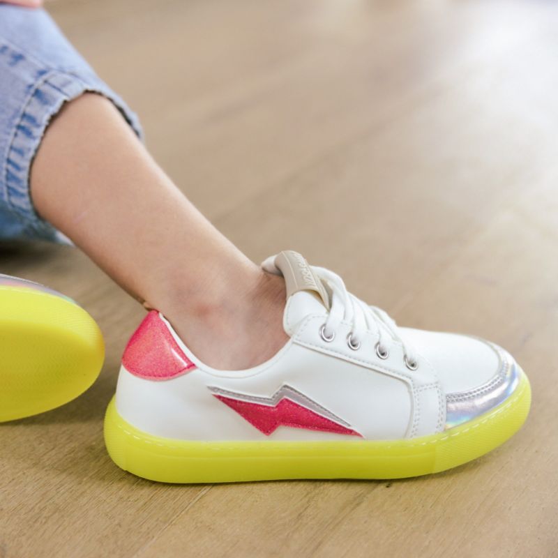 Miss Bolt Sneaker In Pink & Neon Yellow - Kids