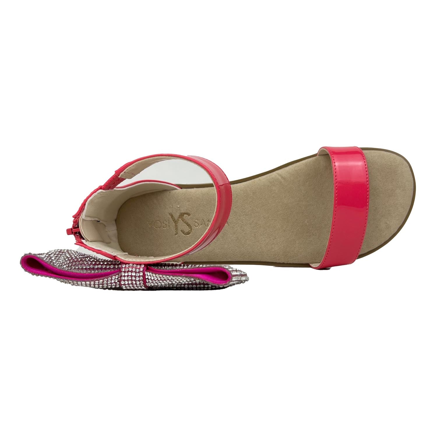 Miss Cambelle Crystal Bow Sandal In Hot Pink Patent - Kids