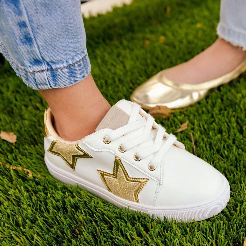 Miss Harper Sneaker In White & Gold - Kids